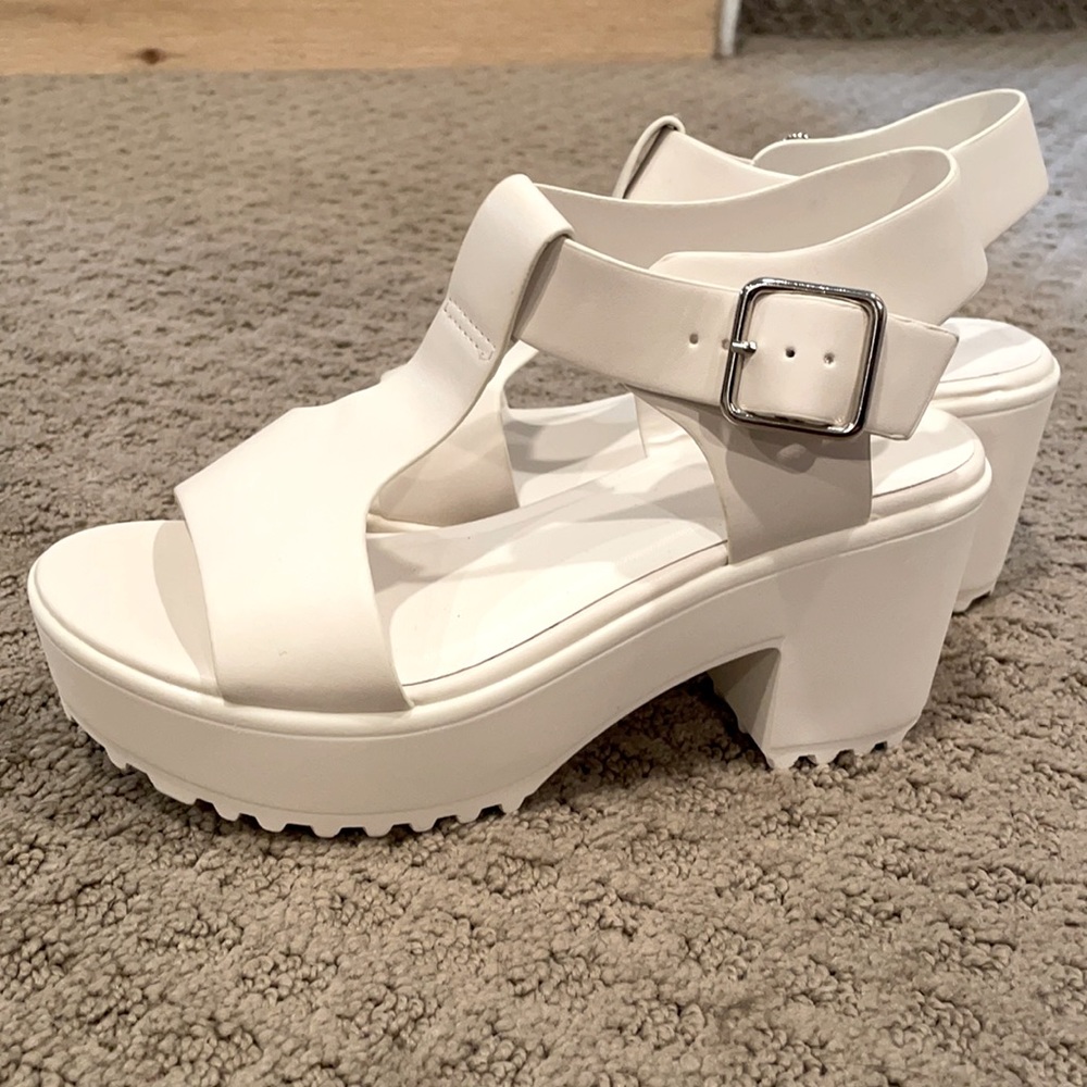 White chunky sandal heels